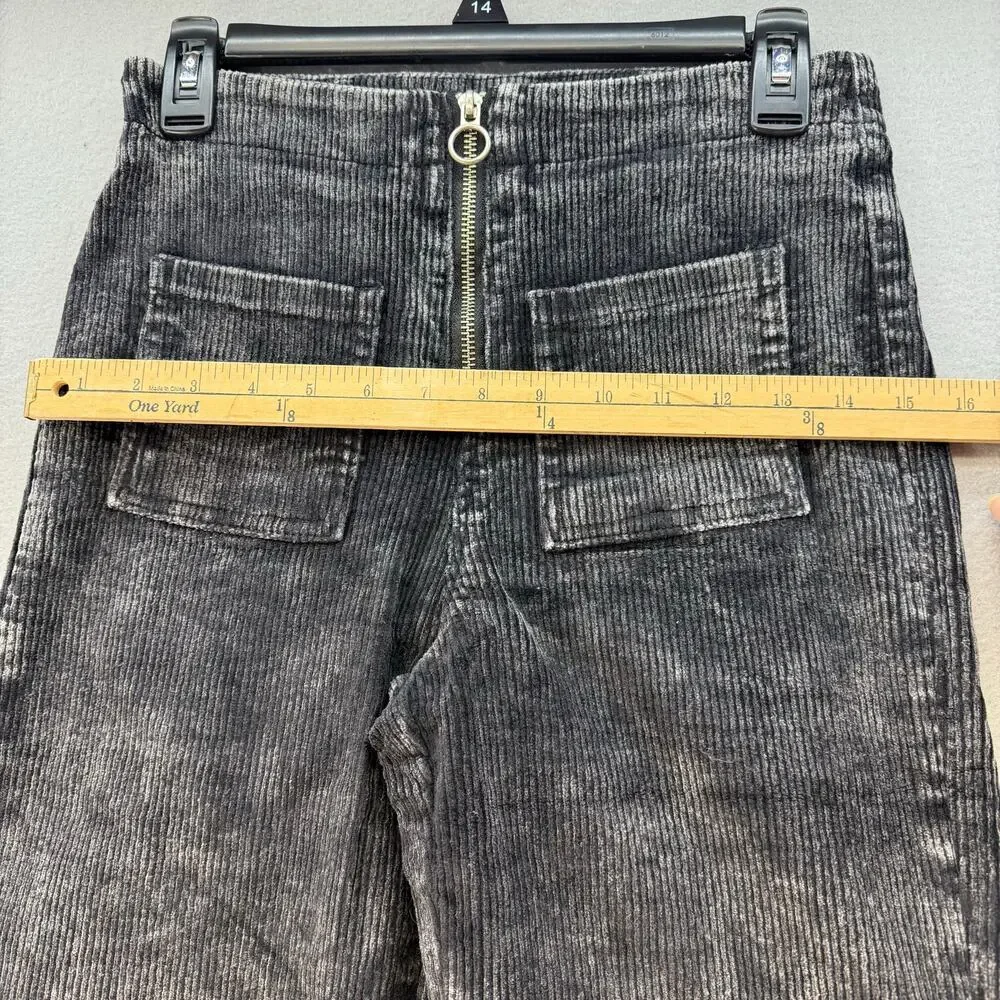 Pol by Anthropologie Corduroy Pants Women's S Black Patch Pockets Wide Flare Leg - Picture 10 of 13